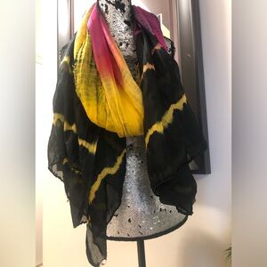 Black with Pink, Yellow Vibrant TIE DYE Wrap-Scarf-Sarong